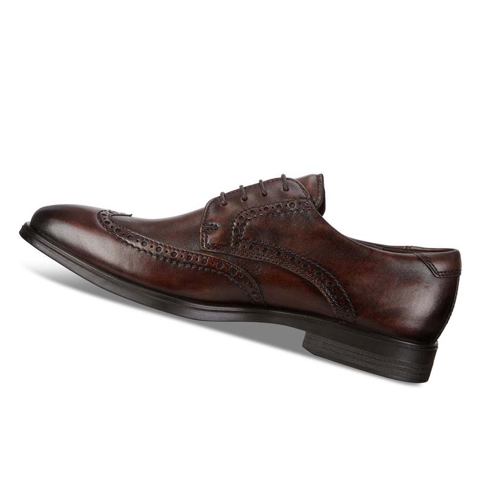 Men's Ecco Melbourne Wingtip Tie Dress Shoes Brown | USA 523PJJ